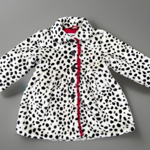 lullah bette Other - Lullah Bette Girls Dalmatian Print Faux Fur Coat Size 9-10 Red Satin Lining